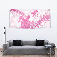 Breast Cancer Awareness Tapestry Pink Ribbon Turtle Polynesian Pattern White