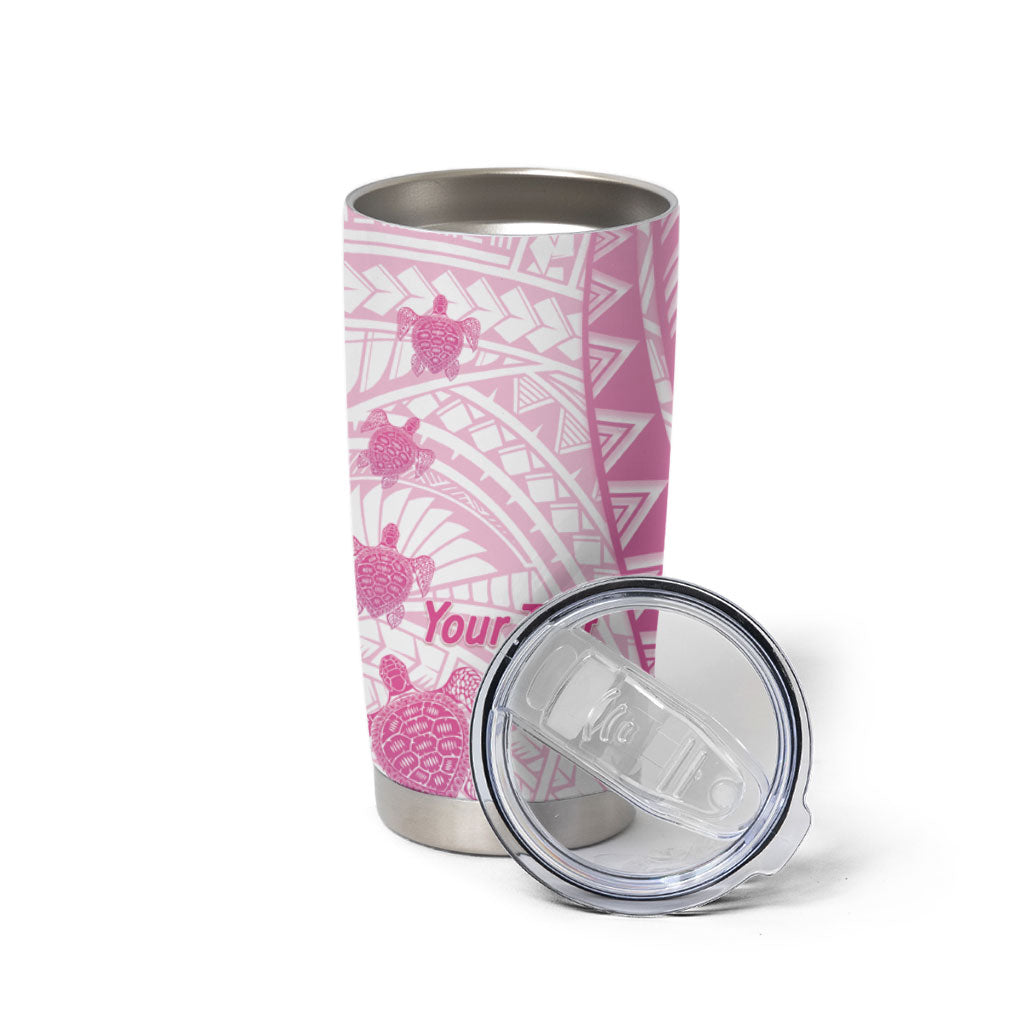 Breast Cancer Awareness Personalised Tumbler Cup Pink Ribbon Turtle Polynesian Pattern White