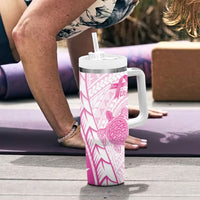 Breast Cancer Awareness Personalised Tumbler With Handle Pink Ribbon Turtle Polynesian Pattern White