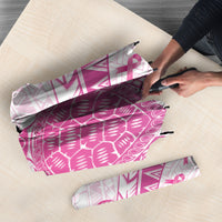 Breast Cancer Awareness Umbrella Pink Ribbon Turtle Polynesian Pattern White LT22 - Polynesian Pride