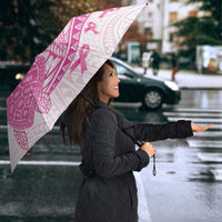 Breast Cancer Awareness Umbrella Pink Ribbon Turtle Polynesian Pattern White LT22 - Polynesian Pride