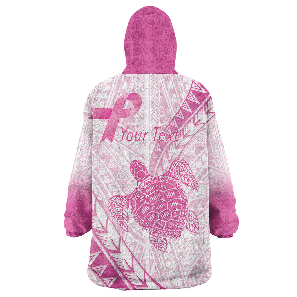 Breast Cancer Awareness Personalised Wearable Blanket Hoodie Pink Ribbon Turtle Polynesian Pattern White