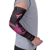 Breast Cancer Awareness Personalised Arm Sleeves Pink Ribbon Turtle Polynesian Pattern Black