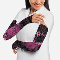 Breast Cancer Awareness Personalised Arm Sleeves Pink Ribbon Turtle Polynesian Pattern Black