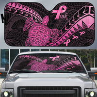 Breast Cancer Awareness Auto Sun Shade Pink Ribbon Turtle Polynesian Pattern Black
