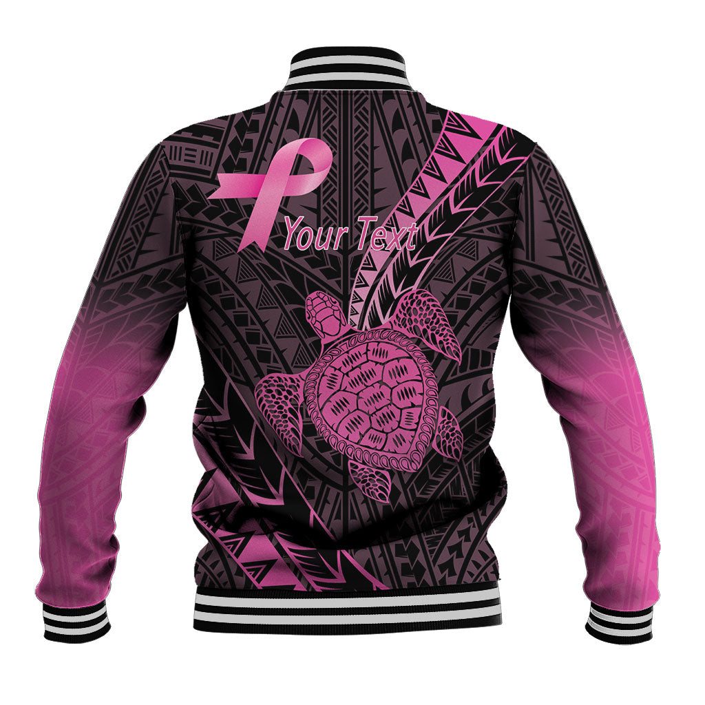 Breast Cancer Awareness Personalised Baseball Jacket Pink Ribbon Turtle Polynesian Pattern Black
