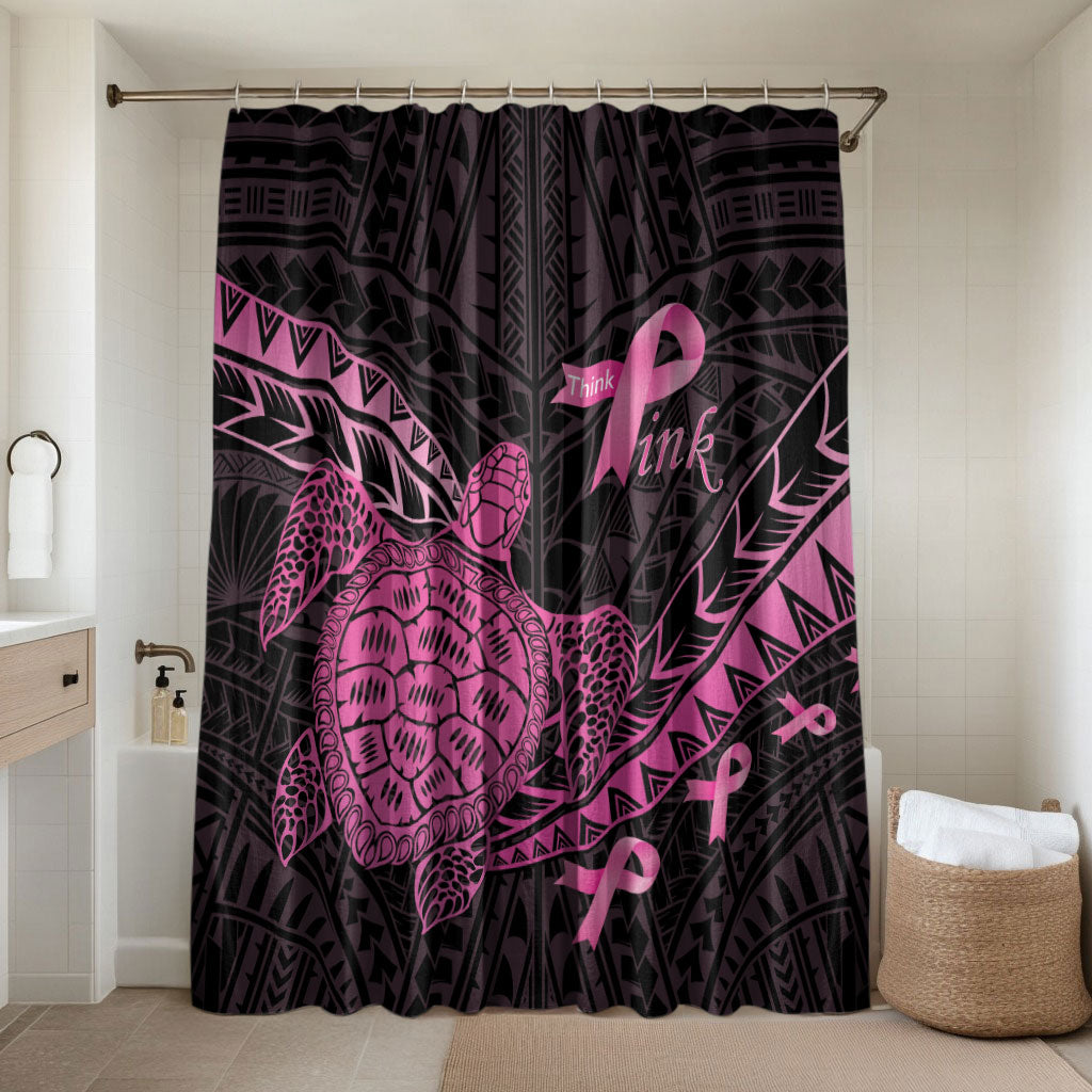 Breast Cancer Awareness Bathroom Set Pink Ribbon Turtle Polynesian Pattern Black LT22 Shower Curtain Only Pink - Polynesian Pride