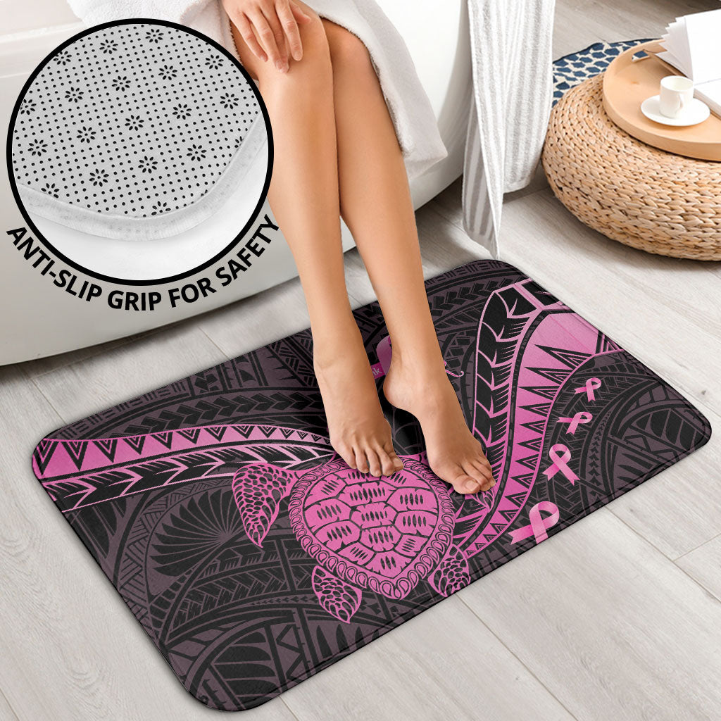 Breast Cancer Awareness Bathroom Set Pink Ribbon Turtle Polynesian Pattern Black LT22 - Polynesian Pride