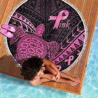Breast Cancer Awareness Beach Blanket Pink Ribbon Turtle Polynesian Pattern Black