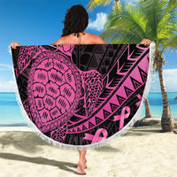 Breast Cancer Awareness Beach Blanket Pink Ribbon Turtle Polynesian Pattern Black