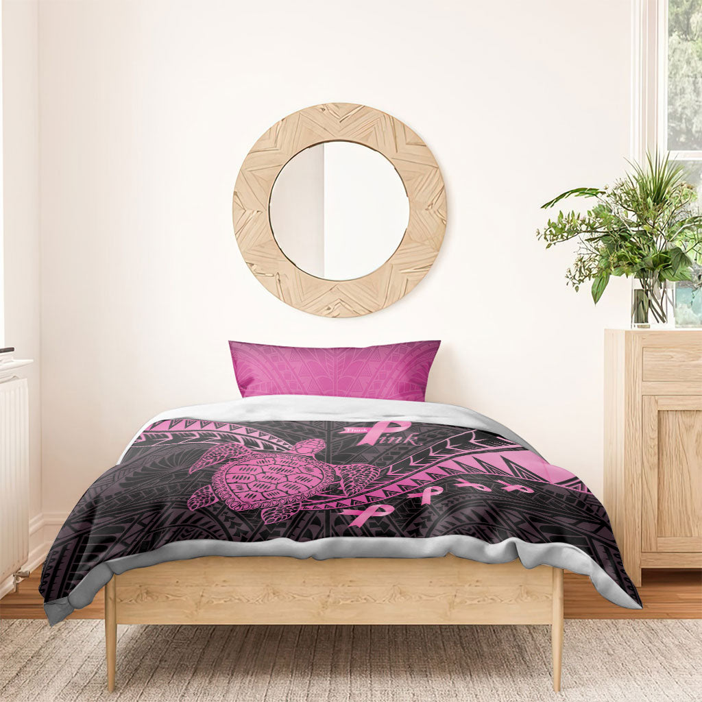 Breast Cancer Awareness Bedding Set Pink Ribbon Turtle Polynesian Pattern Black