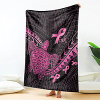 Breast Cancer Awareness Blanket Pink Ribbon Turtle Polynesian Pattern Black