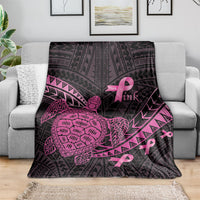 Breast Cancer Awareness Blanket Pink Ribbon Turtle Polynesian Pattern Black