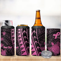 Breast Cancer Awareness Personalised 4 in 1 Can Cooler Tumbler Pink Ribbon Turtle Polynesian Pattern Black