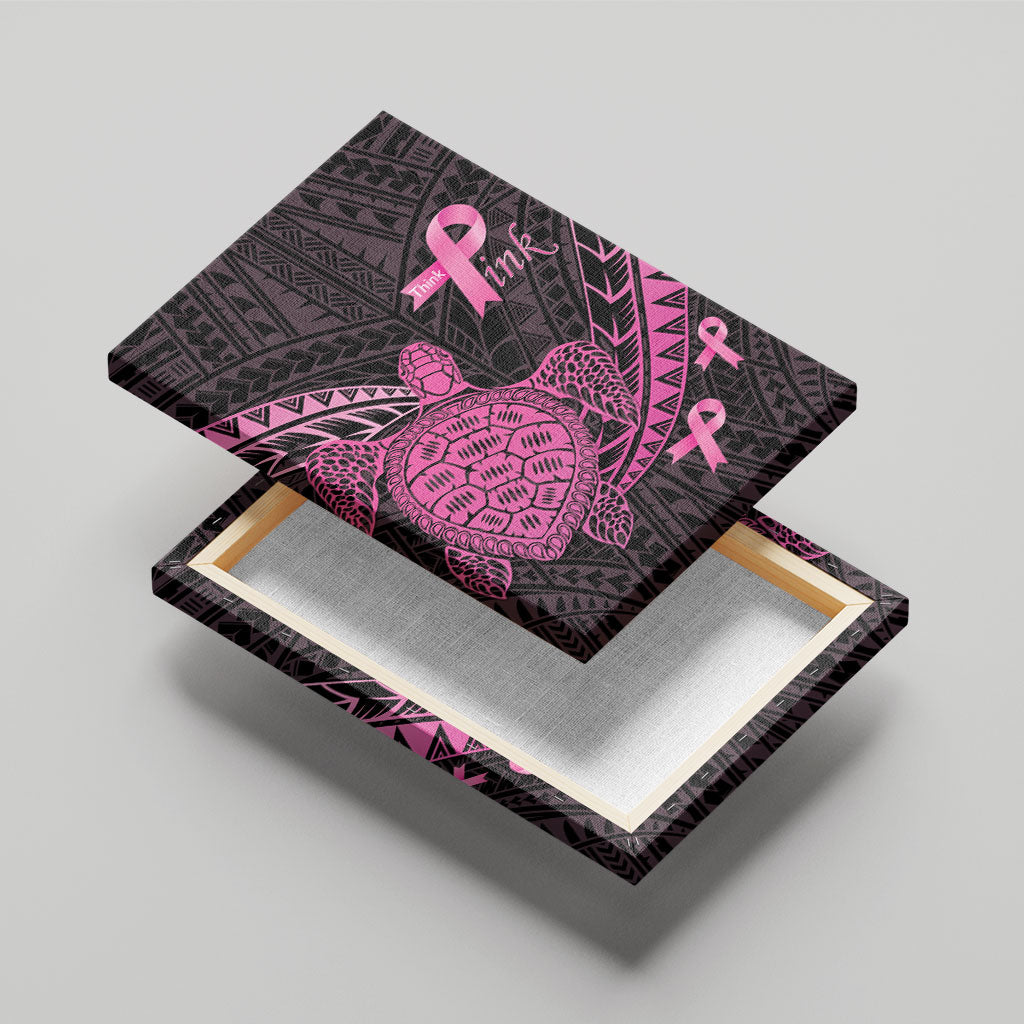 Breast Cancer Awareness Canvas Wall Art Pink Ribbon Turtle Polynesian Pattern Black