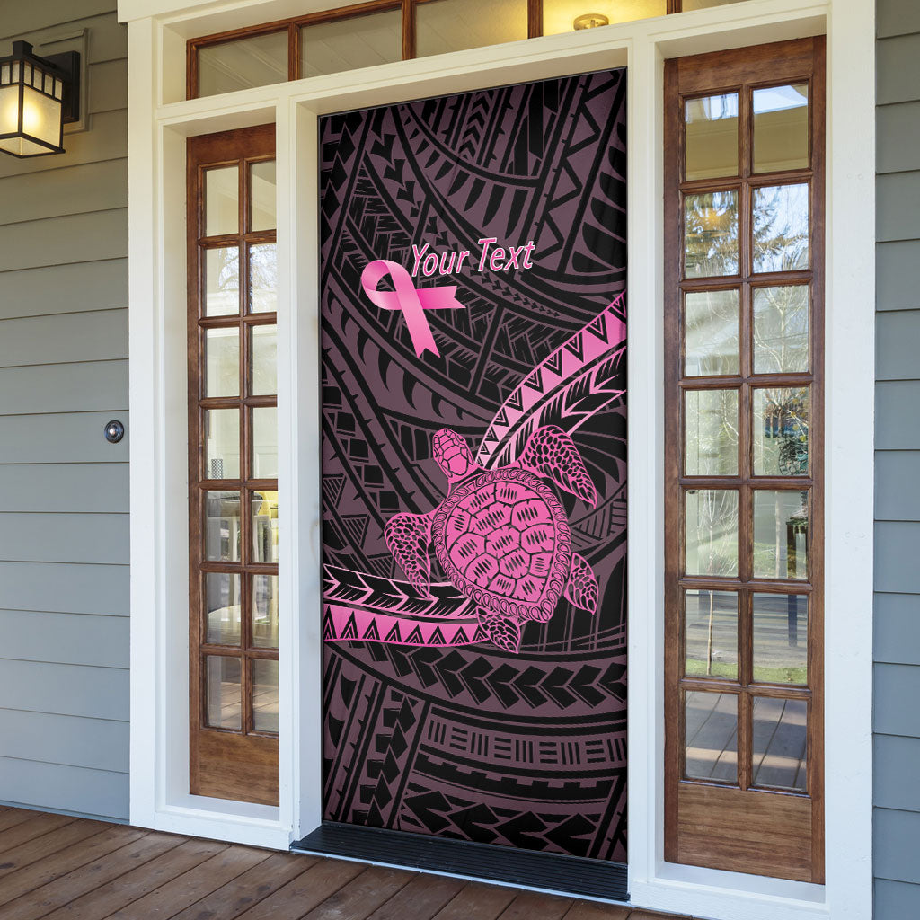 Breast Cancer Awareness Personalised Door Cover Pink Ribbon Turtle Polynesian Pattern Black