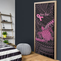 Breast Cancer Awareness Personalised Door Cover Pink Ribbon Turtle Polynesian Pattern Black