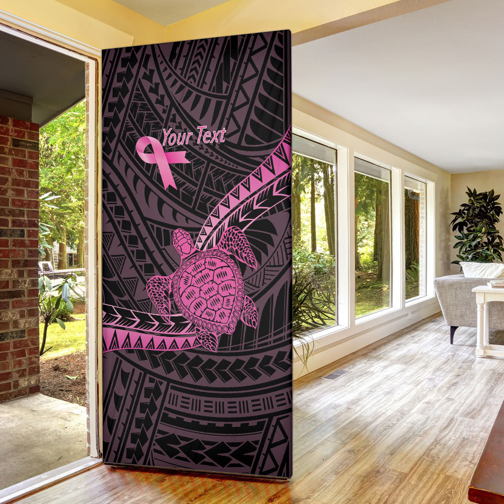 Breast Cancer Awareness Personalised Door Cover Pink Ribbon Turtle Polynesian Pattern Black