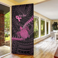 Breast Cancer Awareness Personalised Door Cover Pink Ribbon Turtle Polynesian Pattern Black