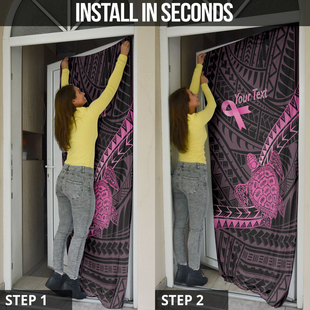 Breast Cancer Awareness Personalised Door Cover Pink Ribbon Turtle Polynesian Pattern Black