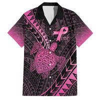 Breast Cancer Awareness Personalised Family Matching Mermaid Dress and Hawaiian Shirt Pink Ribbon Turtle Polynesian Pattern Black LT22 Dad's Shirt - Short Sleeve Pink - Polynesian Pride
