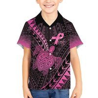 Breast Cancer Awareness Personalised Family Matching Puletasi and Hawaiian Shirt Pink Ribbon Turtle Polynesian Pattern Black