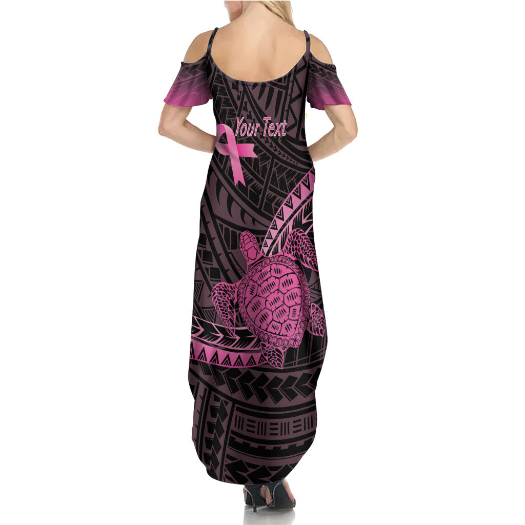 Breast Cancer Awareness Personalised Family Matching Summer Maxi Dress and Hawaiian Shirt Pink Ribbon Turtle Polynesian Pattern Black