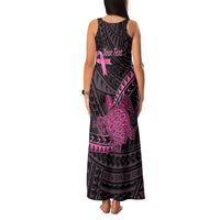 Breast Cancer Awareness Personalised Family Matching Tank Maxi Dress and Hawaiian Shirt Pink Ribbon Turtle Polynesian Pattern Black LT22 - Polynesian Pride