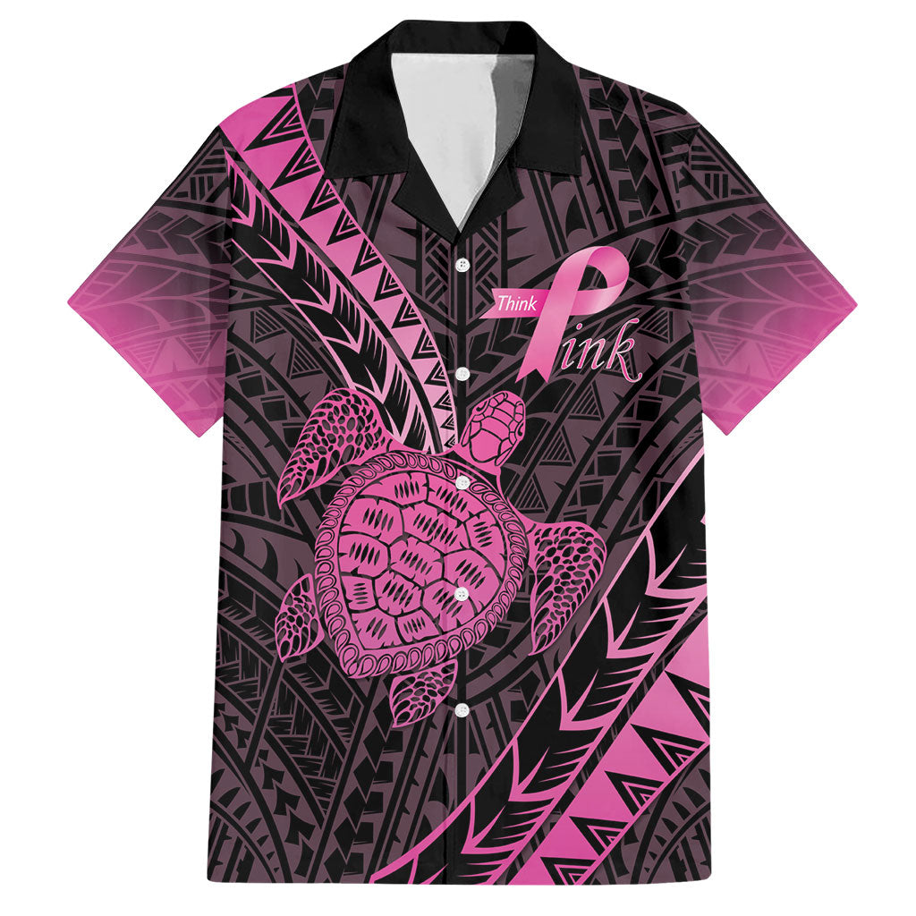 Breast Cancer Awareness Personalised Hawaiian Shirt Pink Ribbon Turtle Polynesian Pattern Black