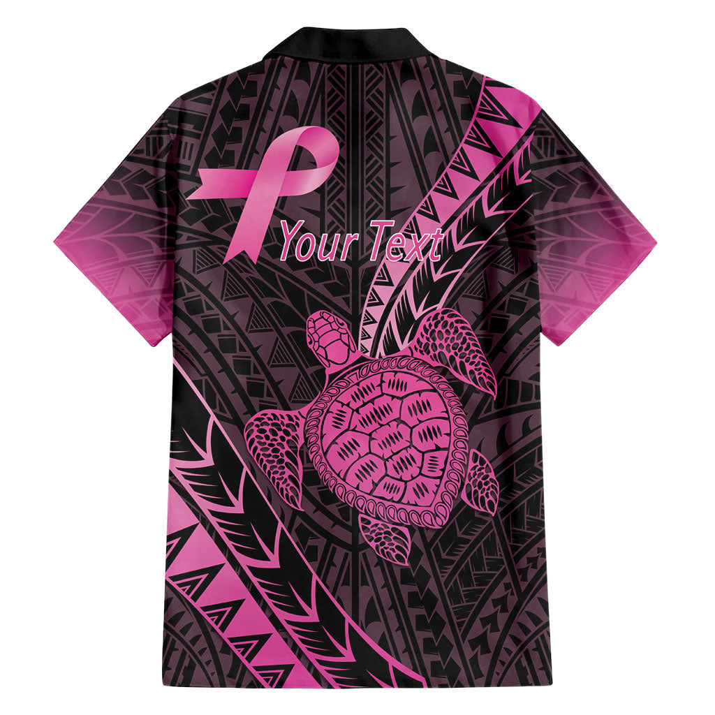 Breast Cancer Awareness Personalised Hawaiian Shirt Pink Ribbon Turtle Polynesian Pattern Black