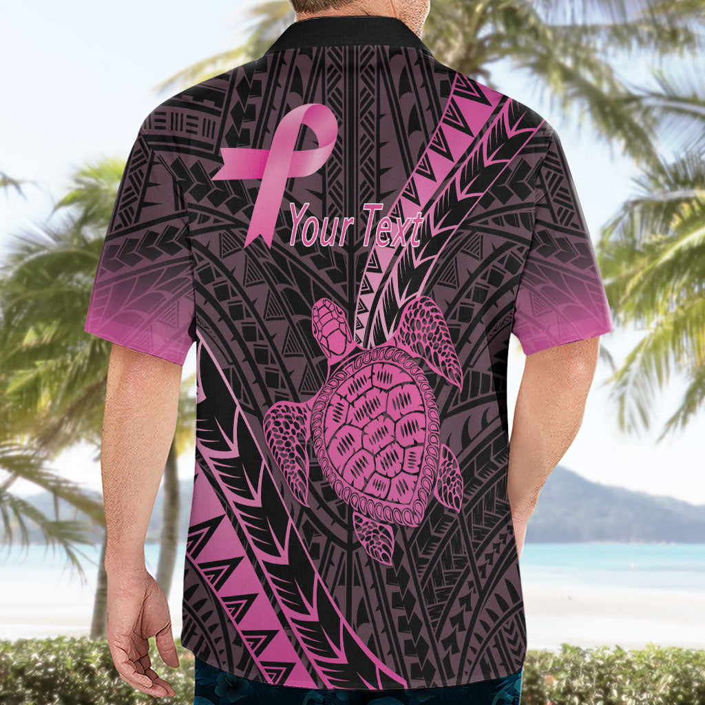 Breast Cancer Awareness Personalised Hawaiian Shirt Pink Ribbon Turtle Polynesian Pattern Black