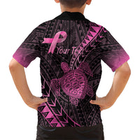 Breast Cancer Awareness Personalised Hawaiian Shirt Pink Ribbon Turtle Polynesian Pattern Black