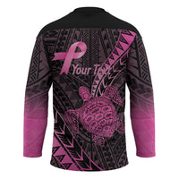 Breast Cancer Awareness Personalised Hockey Jersey Pink Ribbon Turtle Polynesian Pattern Black