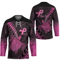 Breast Cancer Awareness Personalised Hockey Jersey Pink Ribbon Turtle Polynesian Pattern Black