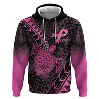 Breast Cancer Awareness Personalised Hoodie Pink Ribbon Turtle Polynesian Pattern Black
