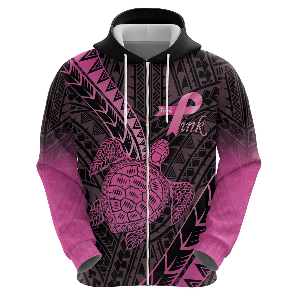 Breast Cancer Awareness Personalised Hoodie Pink Ribbon Turtle Polynesian Pattern Black