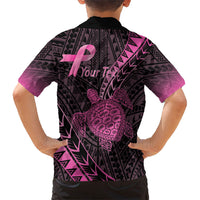 Breast Cancer Awareness Personalised Kid Hawaiian Shirt Pink Ribbon Turtle Polynesian Pattern Black