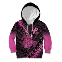 Breast Cancer Awareness Personalised Kid Hoodie Pink Ribbon Turtle Polynesian Pattern Black
