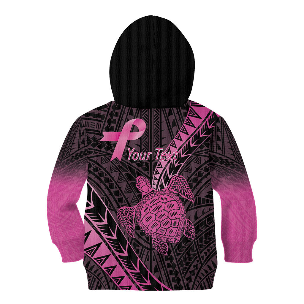 Breast Cancer Awareness Personalised Kid Hoodie Pink Ribbon Turtle Polynesian Pattern Black