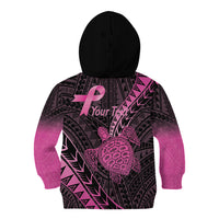 Breast Cancer Awareness Personalised Kid Hoodie Pink Ribbon Turtle Polynesian Pattern Black