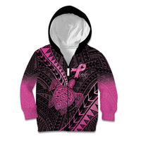Breast Cancer Awareness Personalised Kid Hoodie Pink Ribbon Turtle Polynesian Pattern Black