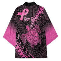 Breast Cancer Awareness Personalised Kimono Pink Ribbon Turtle Polynesian Pattern Black