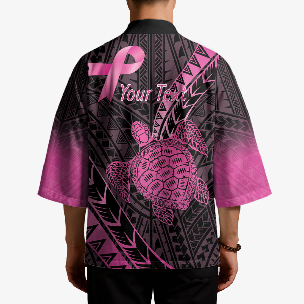 Breast Cancer Awareness Personalised Kimono Pink Ribbon Turtle Polynesian Pattern Black