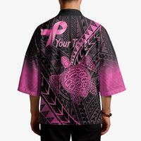 Breast Cancer Awareness Personalised Kimono Pink Ribbon Turtle Polynesian Pattern Black