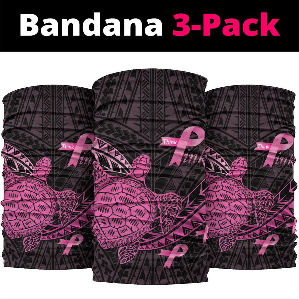 Breast Cancer Awareness Neck Gaiter Pink Ribbon Turtle Polynesian Pattern Black