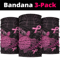 Breast Cancer Awareness Neck Gaiter Pink Ribbon Turtle Polynesian Pattern Black