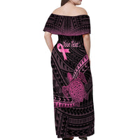 Breast Cancer Awareness Personalised Off Shoulder Maxi Dress Pink Ribbon Turtle Polynesian Pattern Black