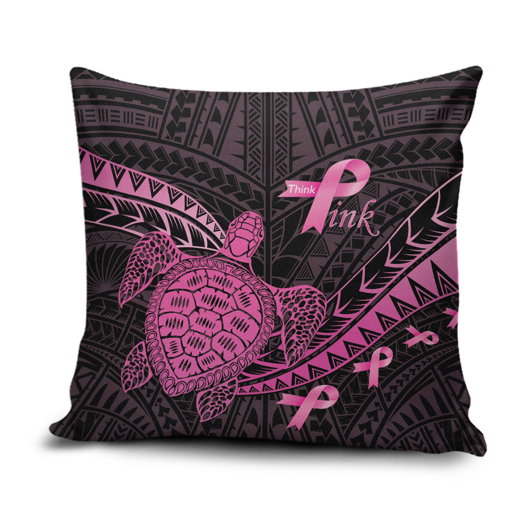 Breast Cancer Awareness Pillow Cover Pink Ribbon Turtle Polynesian Pattern Black