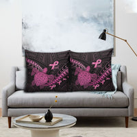 Breast Cancer Awareness Pillow Cover Pink Ribbon Turtle Polynesian Pattern Black