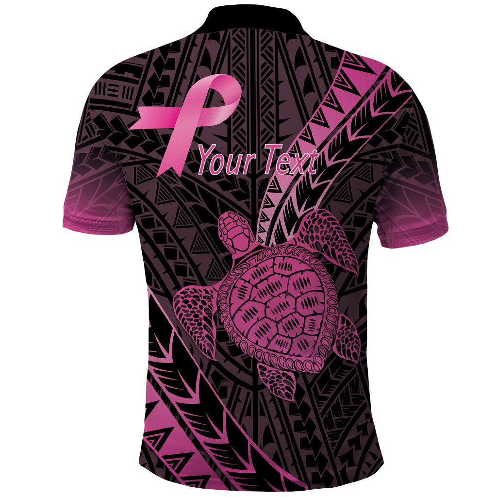 Breast Cancer Awareness Personalised Polo Shirt Pink Ribbon Turtle Polynesian Pattern Black